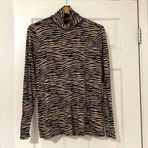 LOFT Zebra Print Long Sleeve Top - Black and Tan